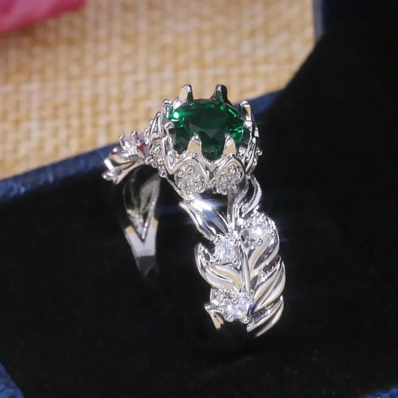 🎁 Handmade Round Green Emerald 925 Silver Ring for Women, FB16FA1025 - Picture 7 of 7